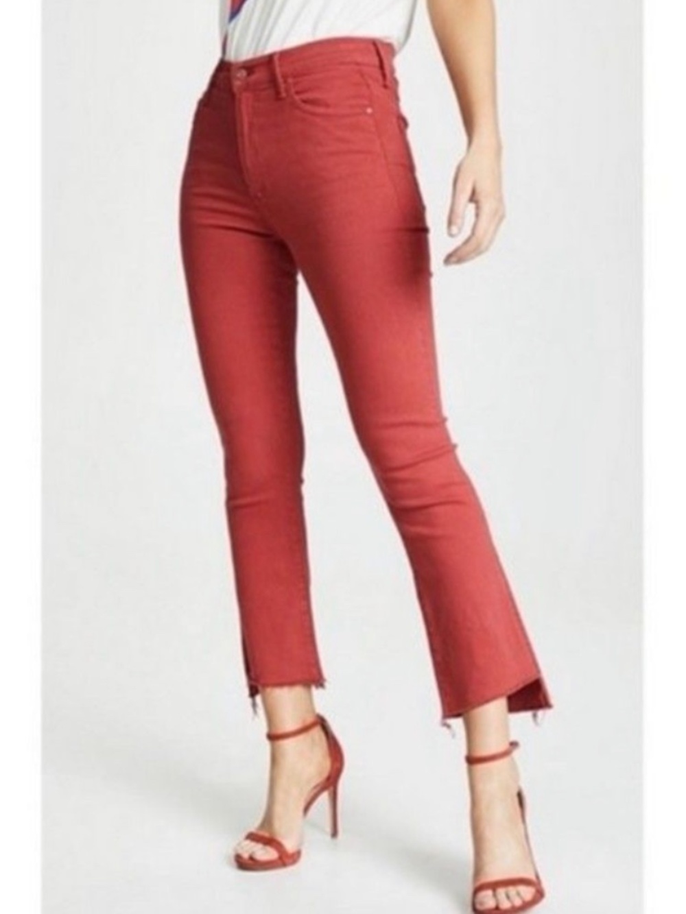 Mother The Insider Crop Step Fray Jeans Second Chances Hot Rod Red Women's 26